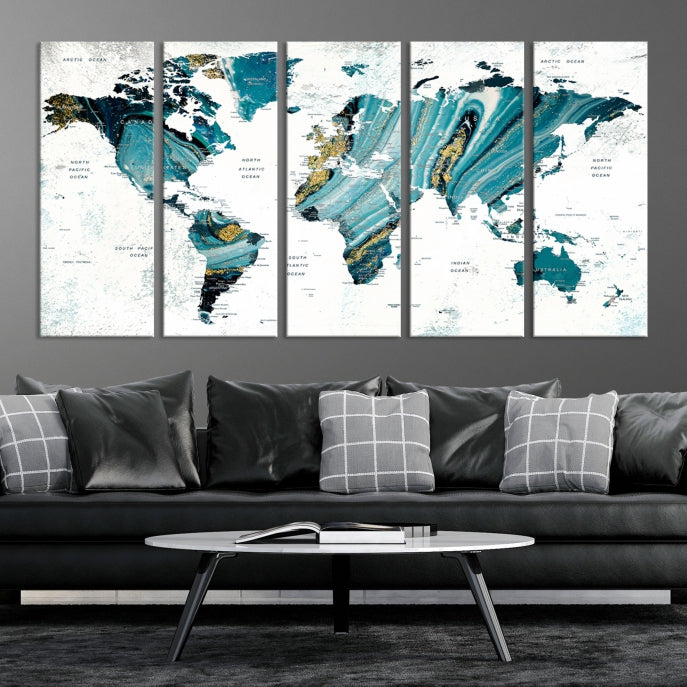 Large Abstract World Map Wall Art Canvas Print