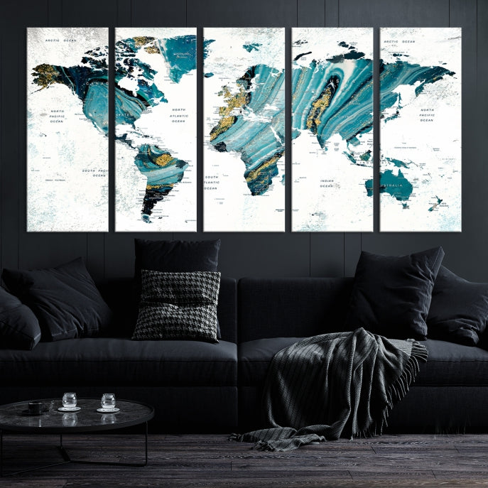 Large Abstract World Map Wall Art Canvas Print