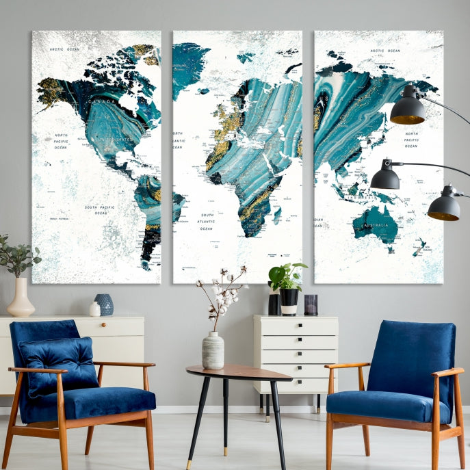 Large Abstract World Map Wall Art Canvas Print