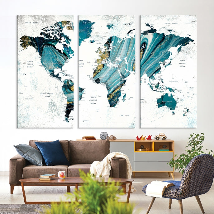 Large Abstract World Map Wall Art Canvas Print