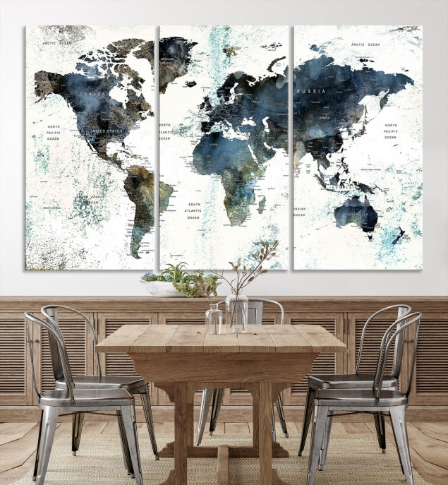 Large Abstract World Map Wall Art Print