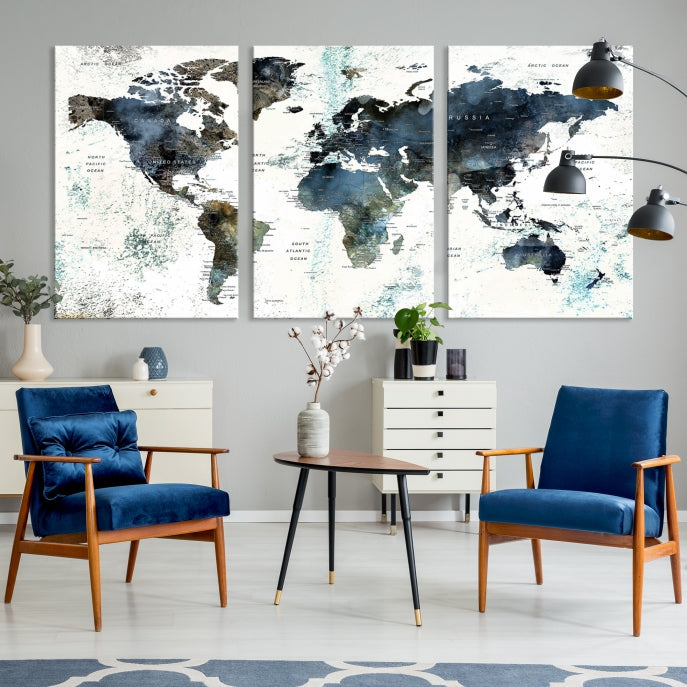 Large Abstract World Map Wall Art Print