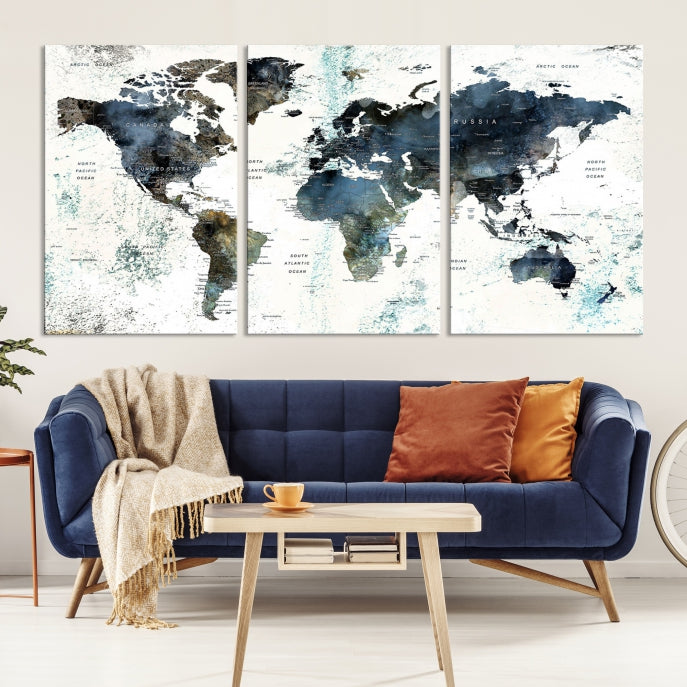 Large Abstract World Map Wall Art Print