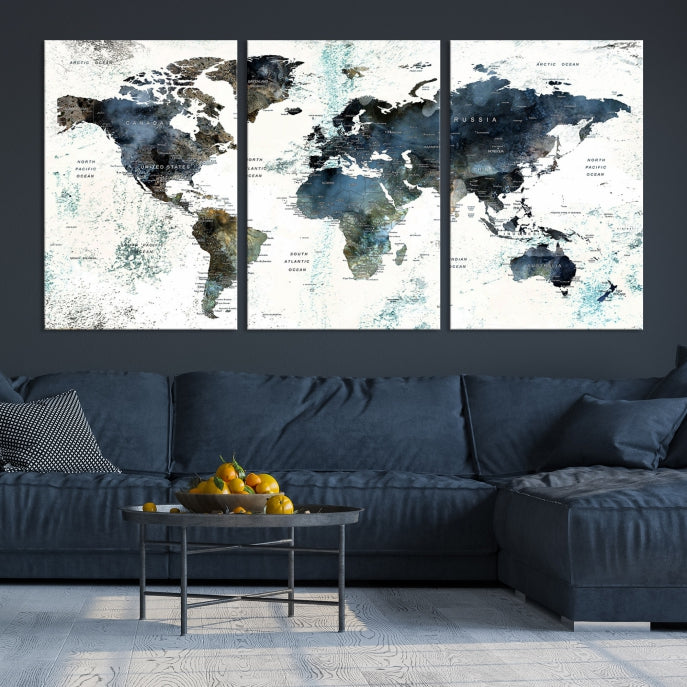 Large Abstract World Map Wall Art Print