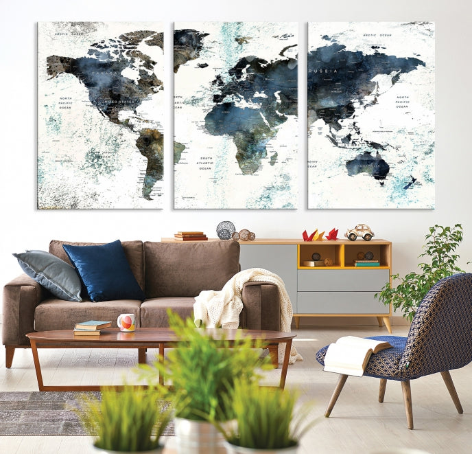 Large Abstract World Map Wall Art Print