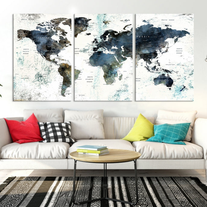 Large Abstract World Map Wall Art Print