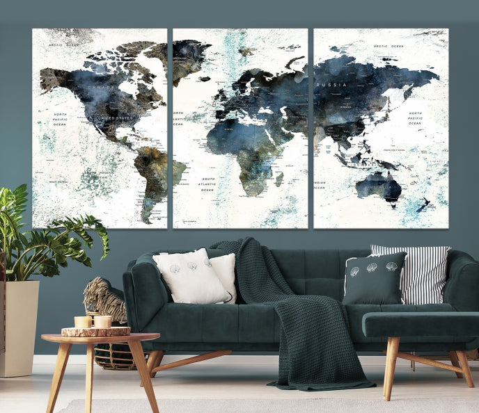 Large Abstract World Map Wall Art Print