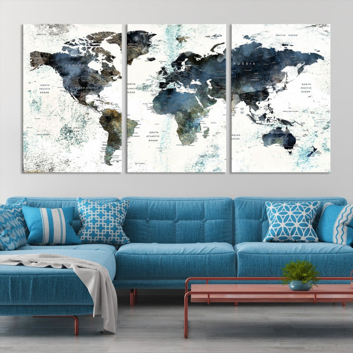 Large Abstract World Map Wall Art Print