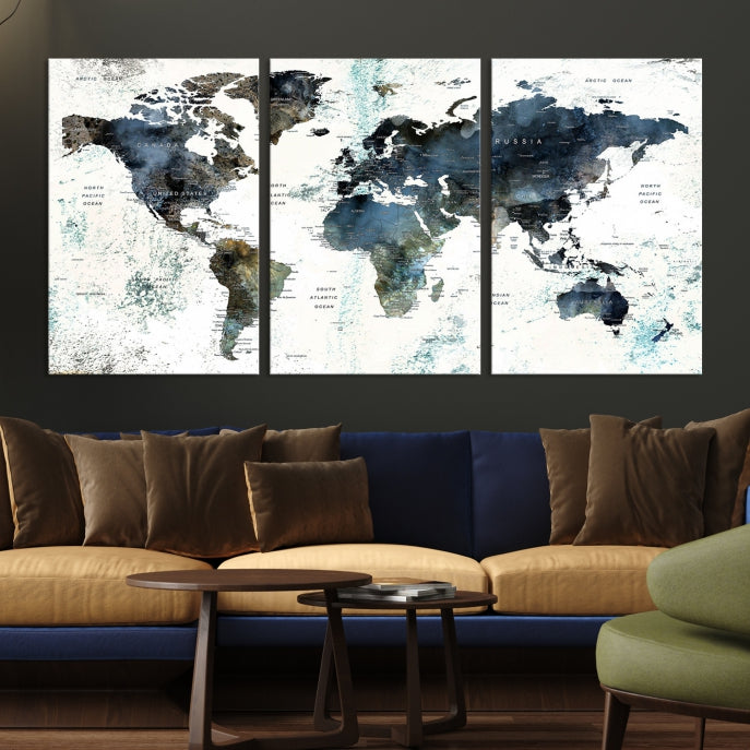 Large Abstract World Map Wall Art Print