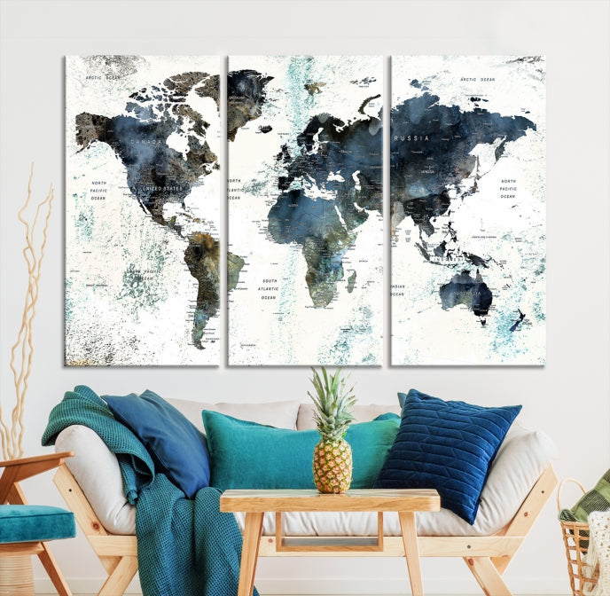 Large Abstract World Map Wall Art Print