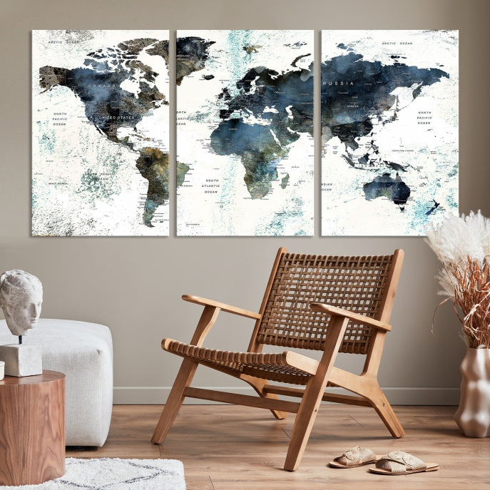 Large Abstract World Map Wall Art Print