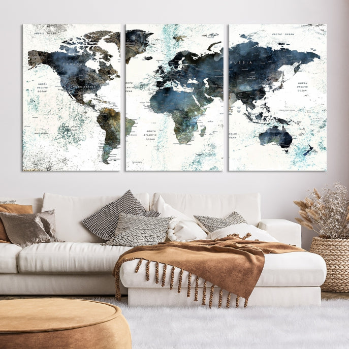 Large Abstract World Map Wall Art Print