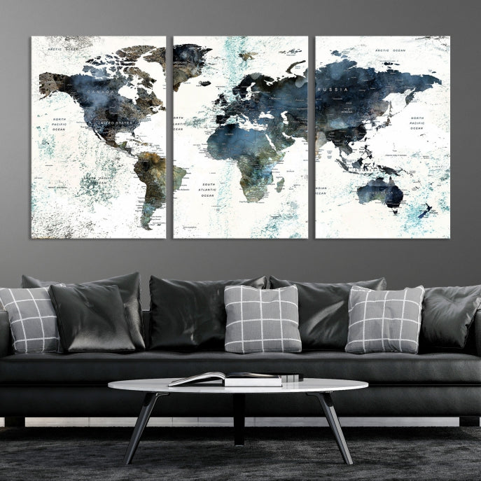 Large Abstract World Map Wall Art Print