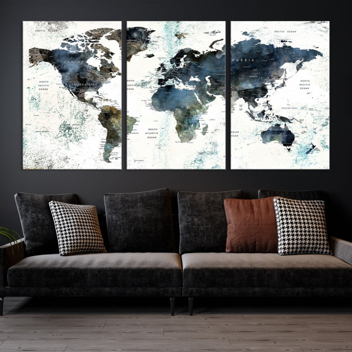 Large Abstract World Map Wall Art Print