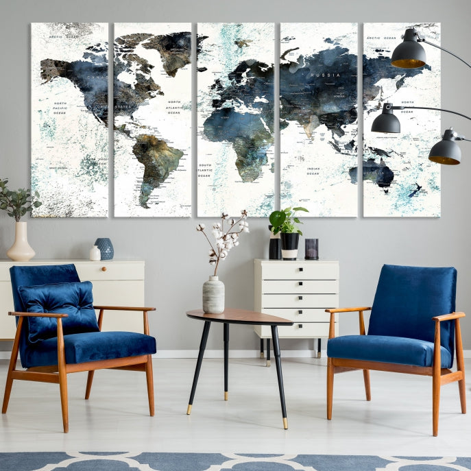 Large Abstract World Map Wall Art Print