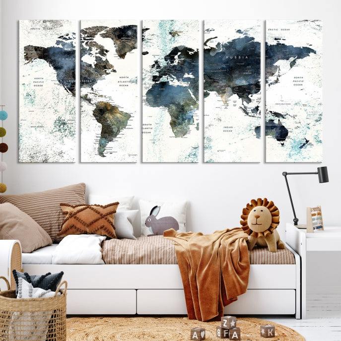 Large Abstract World Map Wall Art Print