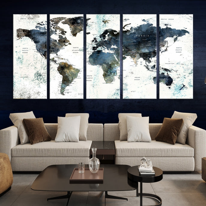 Large Abstract World Map Wall Art Print