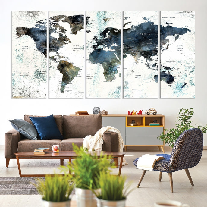 Large Abstract World Map Wall Art Print