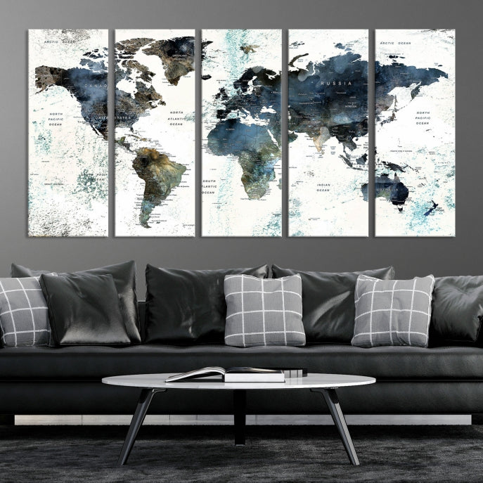 Large Abstract World Map Wall Art Print