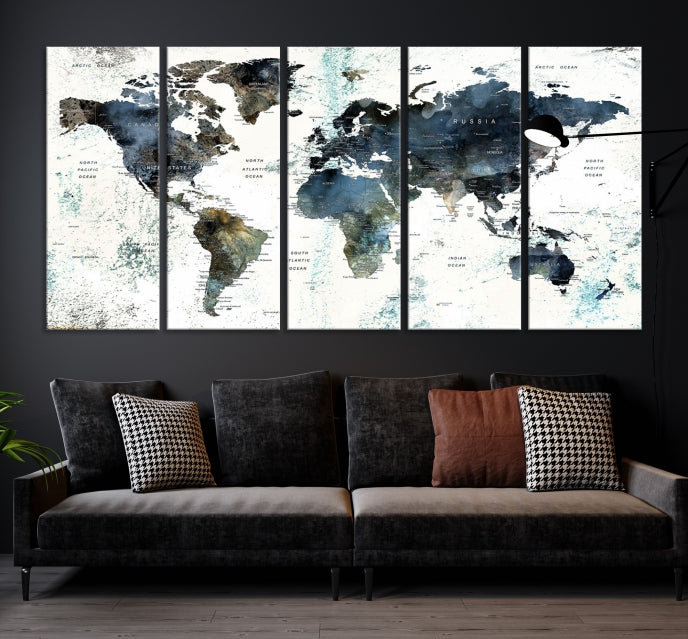 Large Abstract World Map Wall Art Print