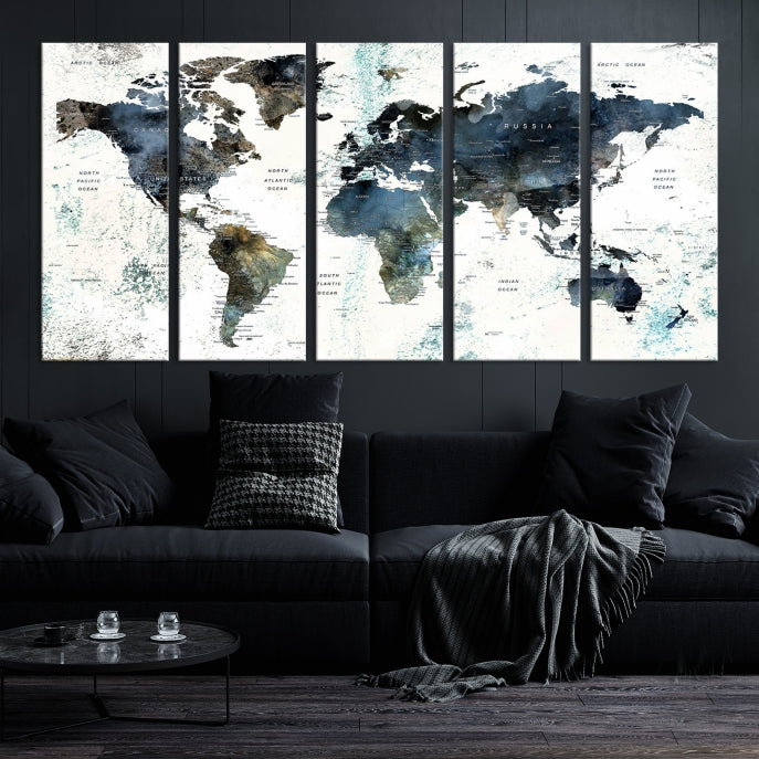 Large Abstract World Map Wall Art Print