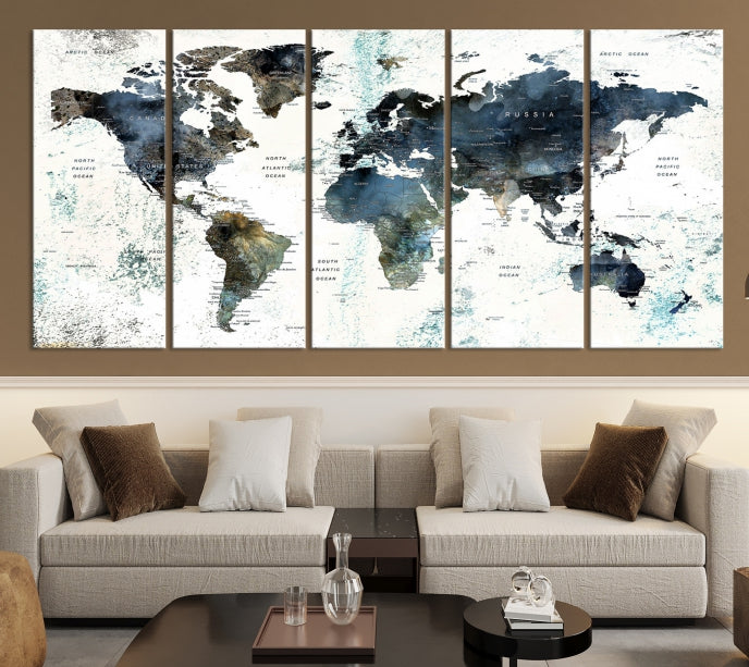 Large Abstract World Map Wall Art Print