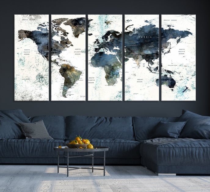 Large Abstract World Map Wall Art Print