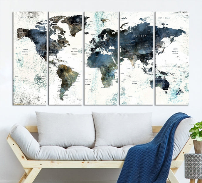 Large Abstract World Map Wall Art Print