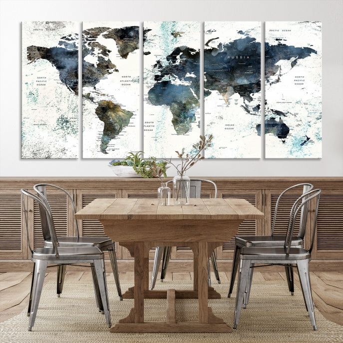 Large Abstract World Map Wall Art Print