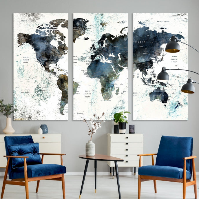 Large Abstract World Map Wall Art Print