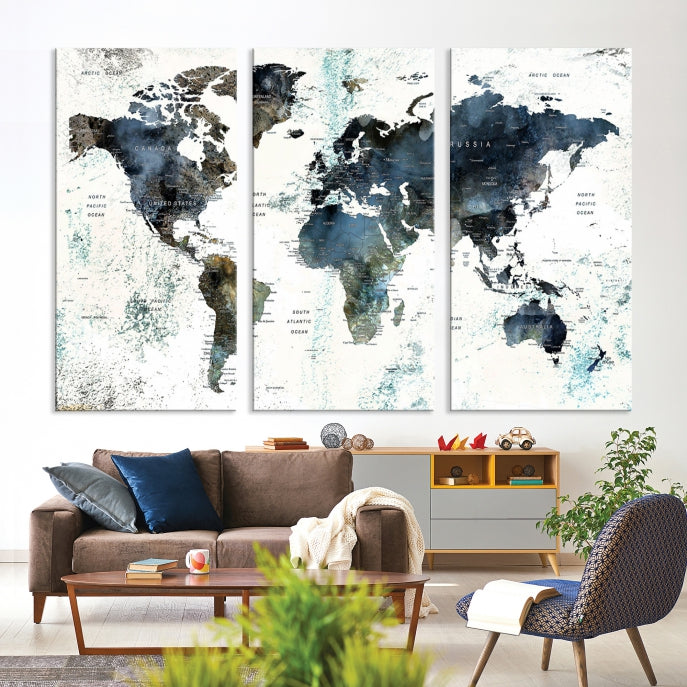 Large Abstract World Map Wall Art Print