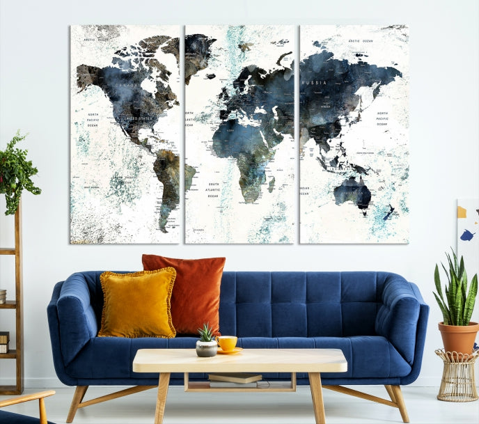 Large Abstract World Map Wall Art Print