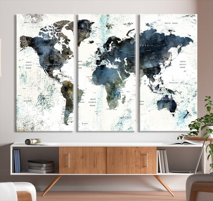 Large Abstract World Map Wall Art Print