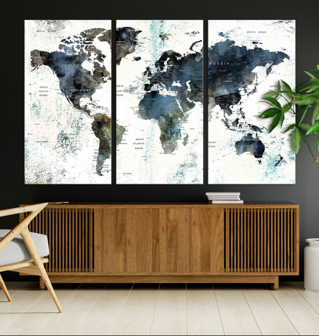 Large Abstract World Map Wall Art Print