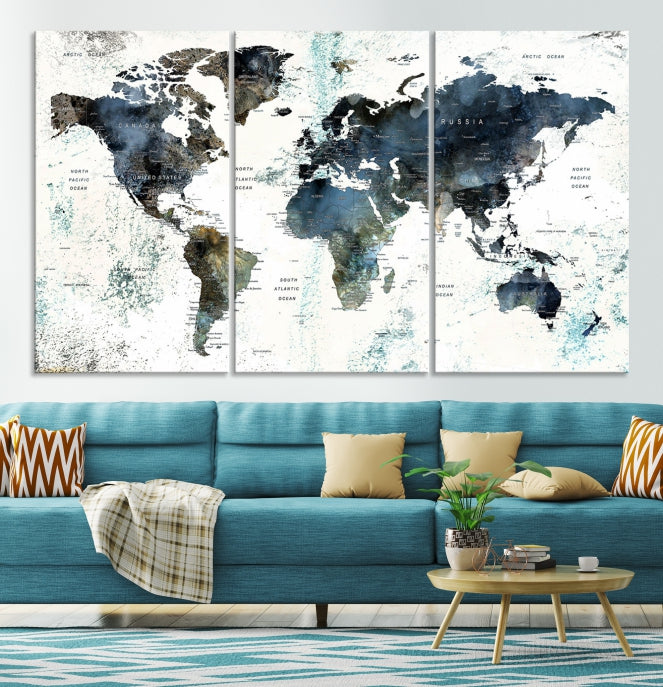 Large Abstract World Map Wall Art Print