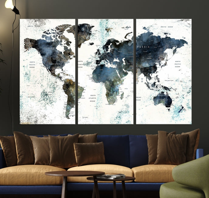 Large Abstract World Map Wall Art Print