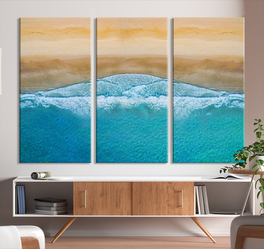 Large Aerial Beach Canvas Wall Art Print Aerial Ocean Photography Art Beach Art Nautical Art Framed Ready to Hang