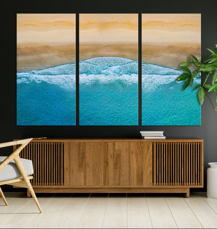 Large Aerial Beach Canvas Wall Art Print Aerial Ocean Photography Art Beach Art Nautical Art Framed Ready to Hang