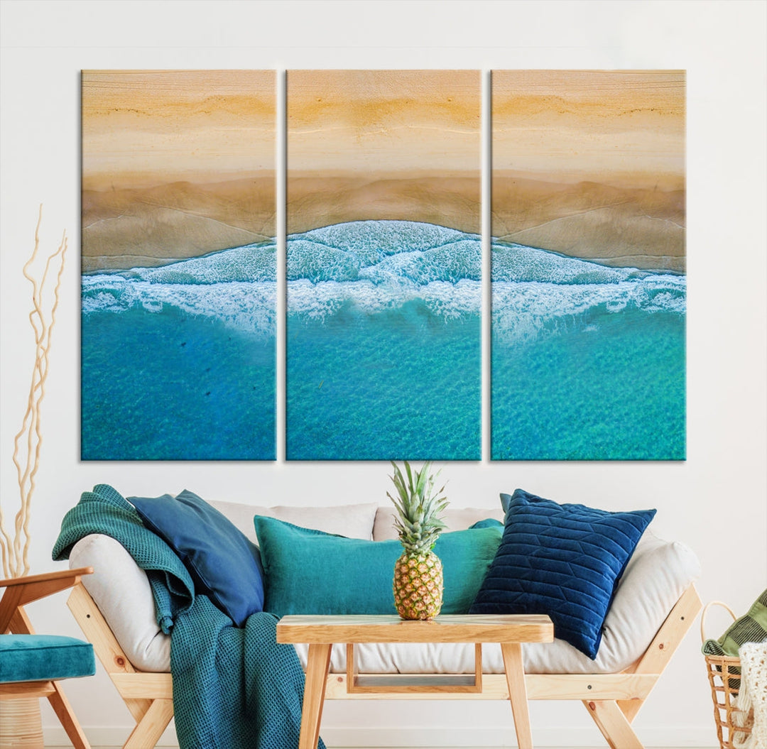 Large Aerial Beach Canvas Wall Art Print Aerial Ocean Photography Art Beach Art Nautical Art Framed Ready to Hang