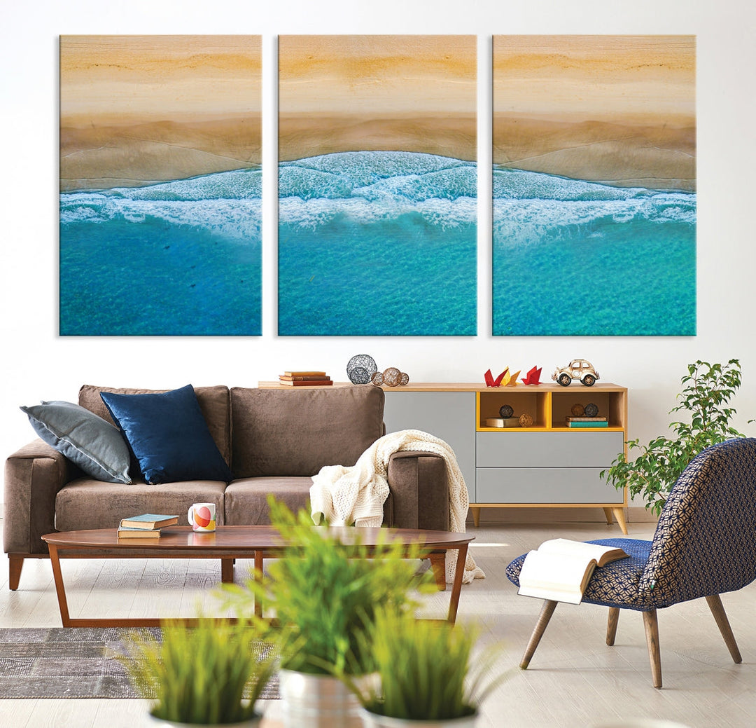 Large Aerial Beach Canvas Wall Art Print Aerial Ocean Photography Art Beach Art Nautical Art Framed Ready to Hang