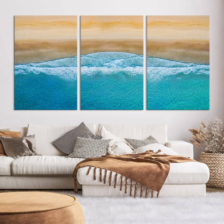 Large Aerial Beach Canvas Wall Art Print Aerial Ocean Photography Art Beach Art Nautical Art Framed Ready to Hang