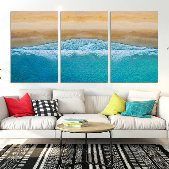 Large Aerial Beach Canvas Wall Art Print Aerial Ocean Photography Art Beach Art Nautical Art Framed Ready to Hang