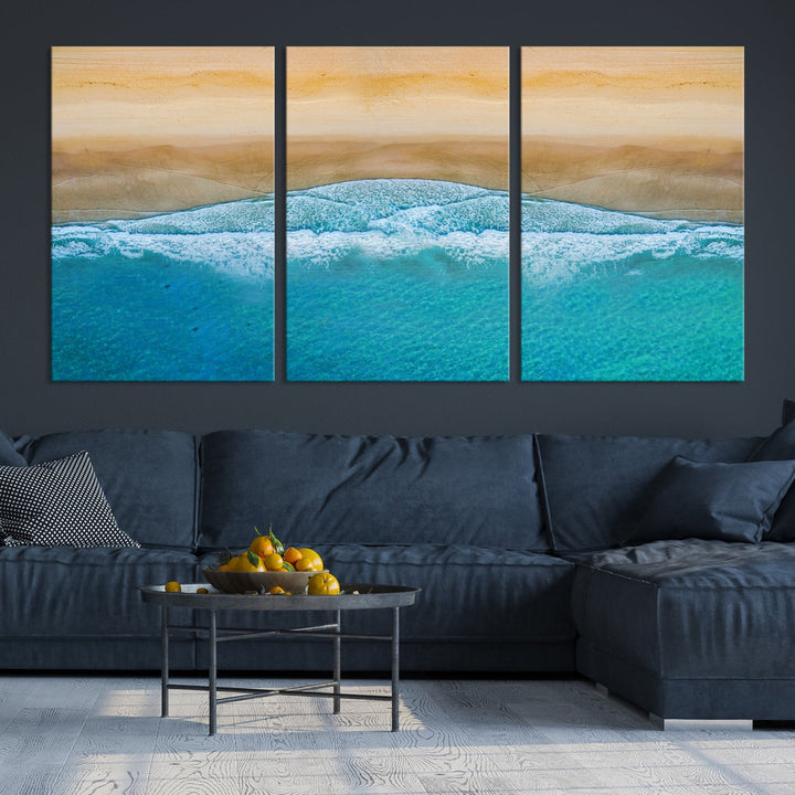 Large Aerial Beach Canvas Wall Art Print Aerial Ocean Photography Art Beach Art Nautical Art Framed Ready to Hang