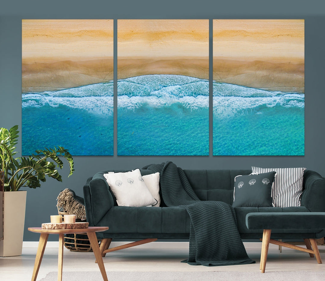 Large Aerial Beach Canvas Wall Art Print Aerial Ocean Photography Art Beach Art Nautical Art Framed Ready to Hang