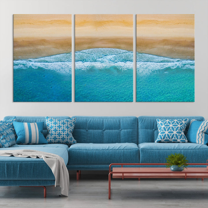 Large Aerial Beach Canvas Wall Art Print Aerial Ocean Photography Art Beach Art Nautical Art Framed Ready to Hang