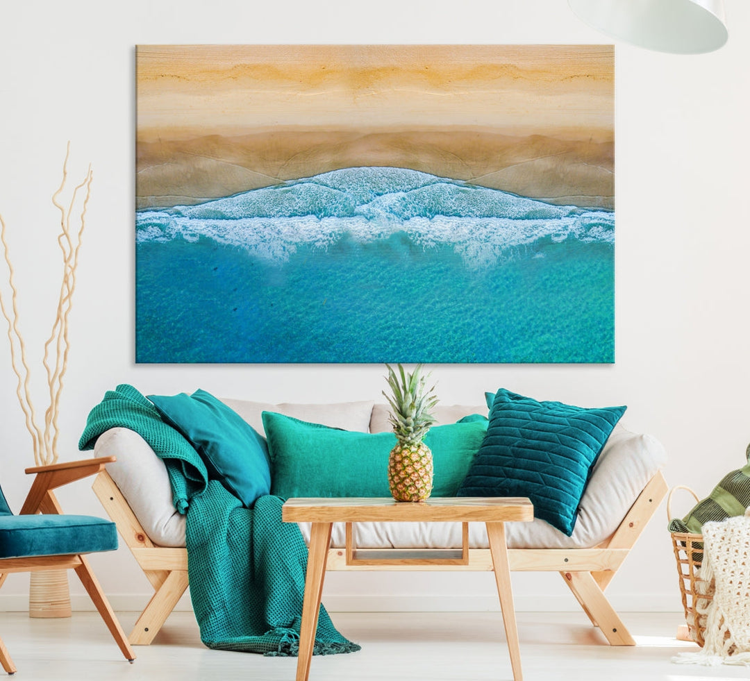 Large Aerial Beach Canvas Wall Art Print Aerial Ocean Photography Art Beach Art Nautical Art Framed Ready to Hang