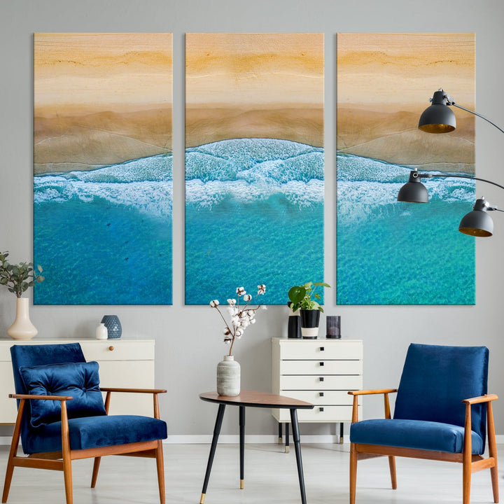 Large Aerial Beach Canvas Wall Art Print Aerial Ocean Photography Art Beach Art Nautical Art Framed Ready to Hang