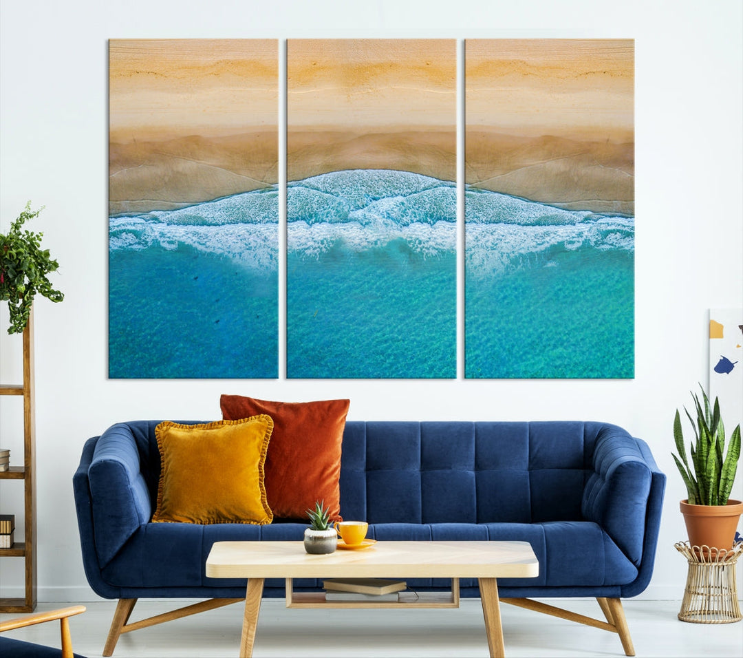 Large Aerial Beach Canvas Wall Art Print Aerial Ocean Photography Art Beach Art Nautical Art Framed Ready to Hang