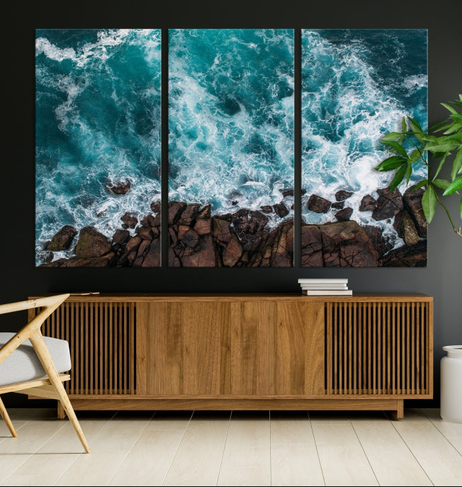 Large Aerial Ocean Wall Art Canvas Print