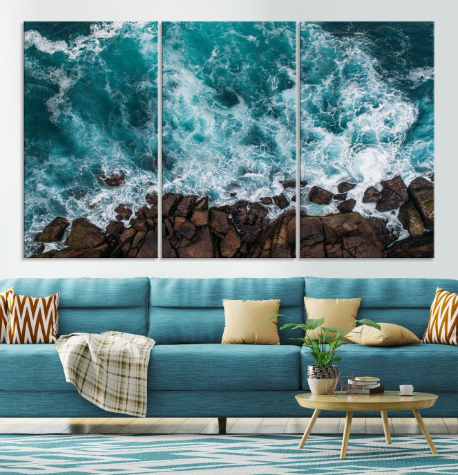 Large Aerial Ocean Wall Art Canvas Print